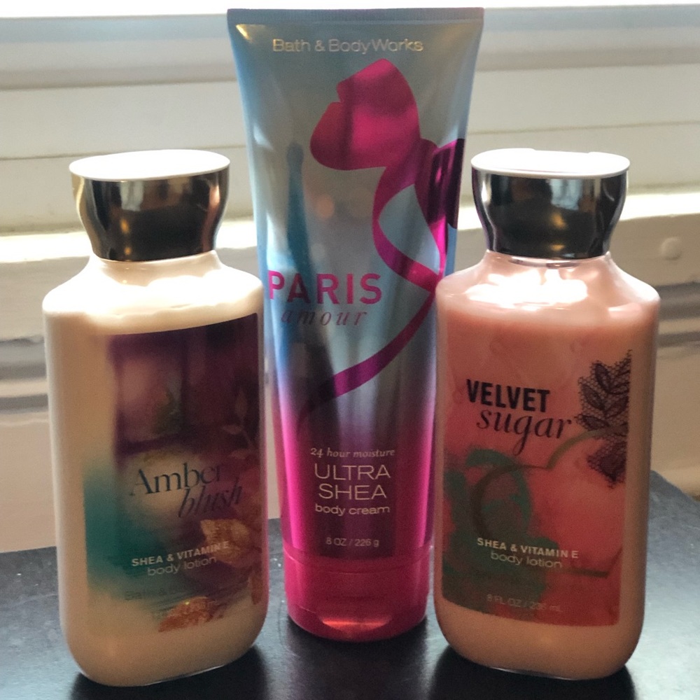 Three Bath and Body Works lotions